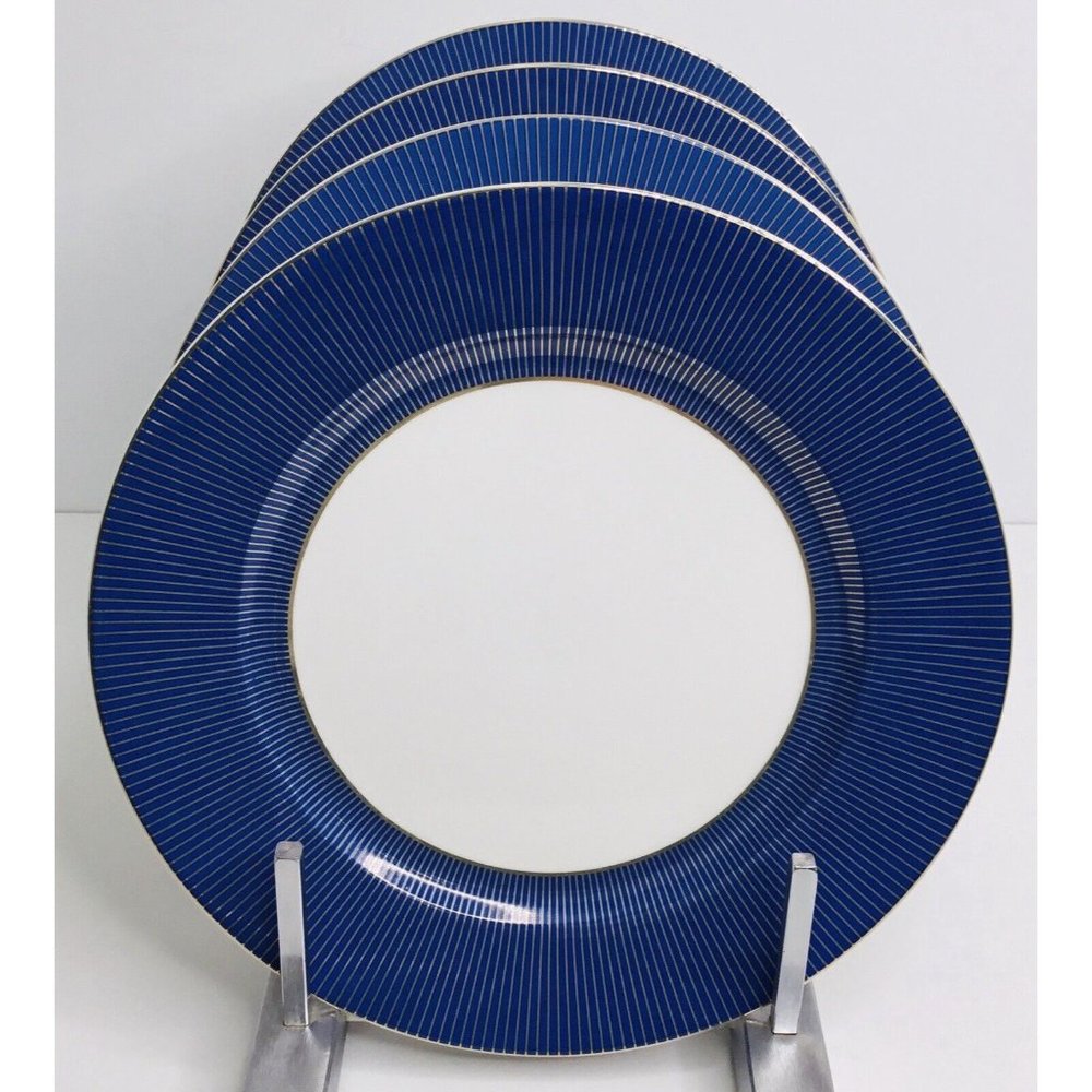 4 Salad Plates Grace s Teaware Elegant White, Blue Gold Stripes 8"  New